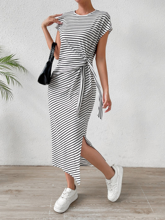 The Timeless Appeal of the Tied Striped Round Neck Short Sleeve Tee Dress Brinxx Couture