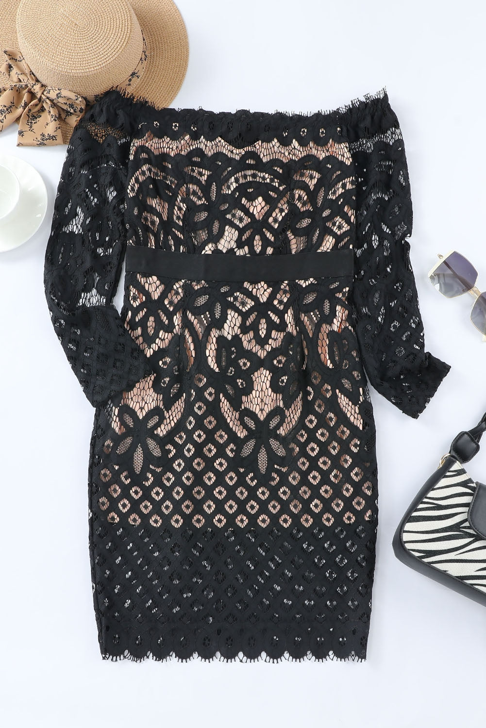 A stylish Off-Shoulder Long Sleeve Lace Dress for women. this piece adds a touch of elegance to your outfit - Brinxx Couture