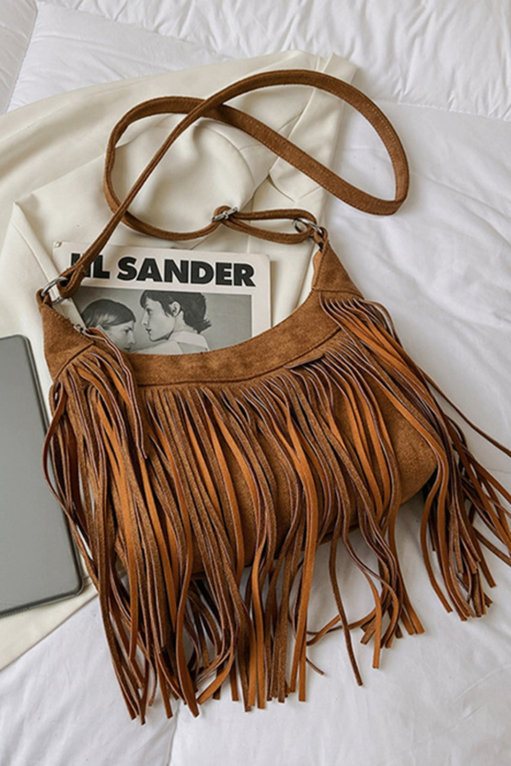 Suede Fringe Adjustable Strap Shoulder Bag - Brinxx Couture