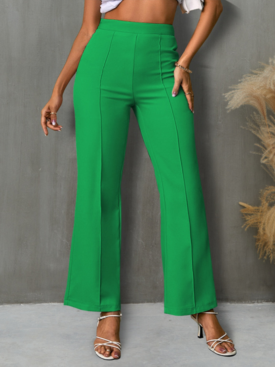 Green High Waist Straight Pants - Brinxx Couture