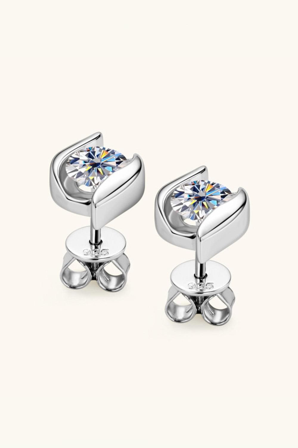 1 Carat Moissanite 925 Sterling Silver Stud Earrings - Brinxx Couture