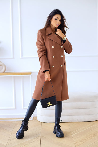 Long Sleeve Double Breasted Woolen Coat - Brinxx Couture