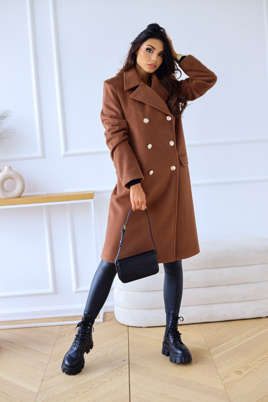 Long Sleeve Double Breasted Woolen Coat - Brinxx Couture