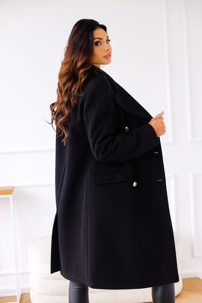 Long Sleeve Double Breasted Woolen Coat - Brinxx Couture