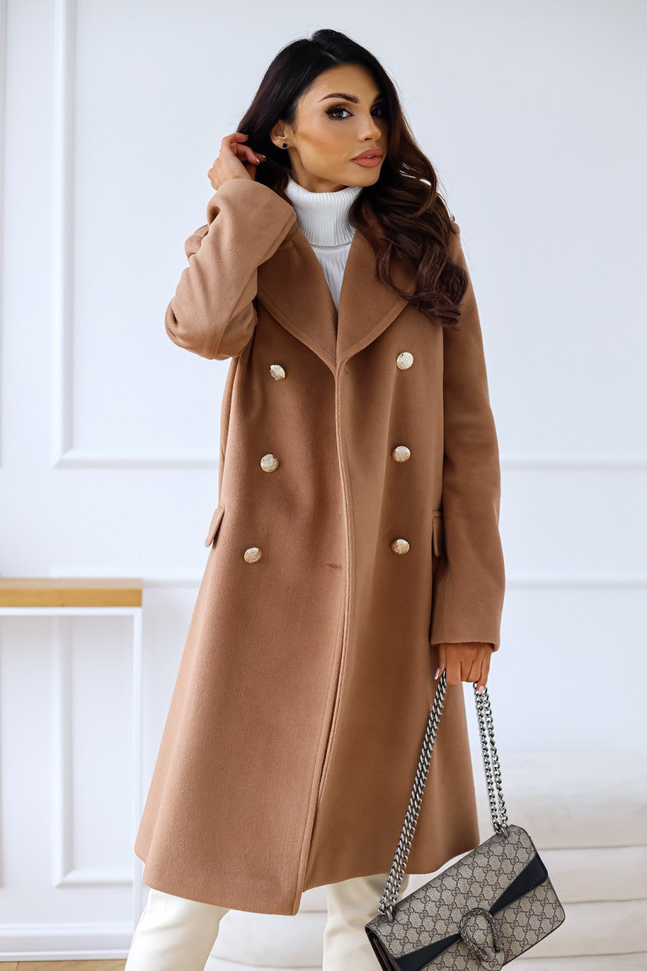 Long Sleeve Double Breasted Woolen Coat - Brinxx Couture