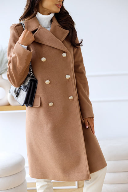 Long Sleeve Double Breasted Woolen Coat - Brinxx Couture