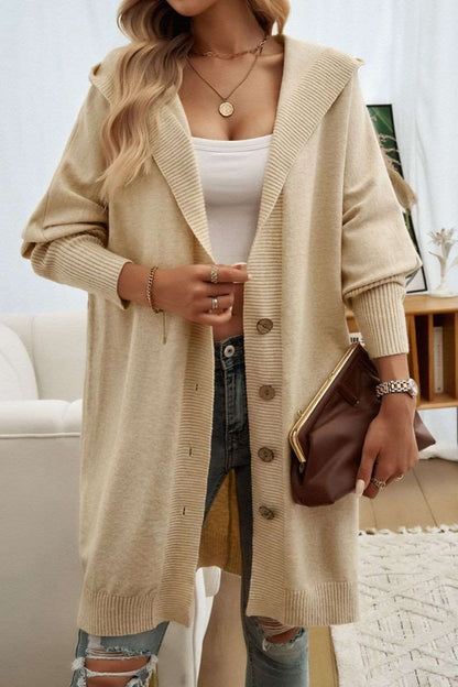 Button Up Long Sleeve Hooded Cardigan - Brinxx Couture