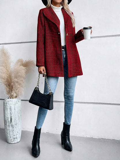 Woolen Plaid Coat Slim Fit Coat - Brinxx Couture