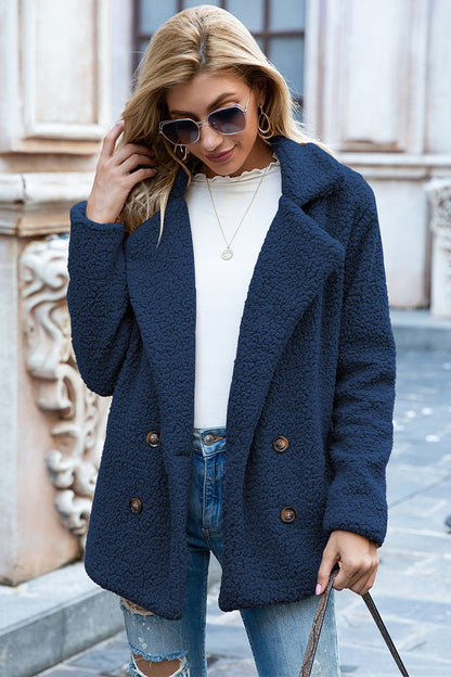 Lapel Collar Sherpa Coat - Brinxx Couture