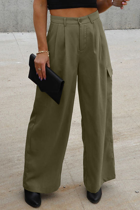 Ruched Wide Leg Pants with Pockets - Brinxx Couture