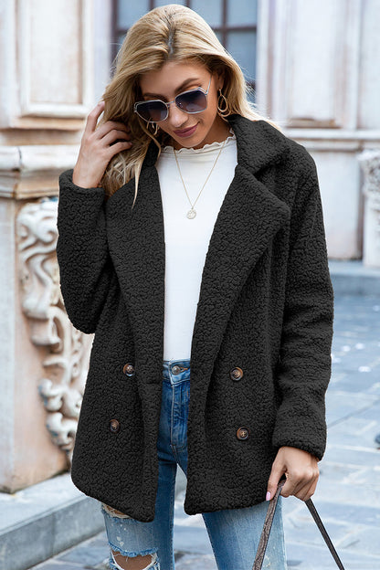 Lapel Collar Sherpa Coat - Brinxx Couture