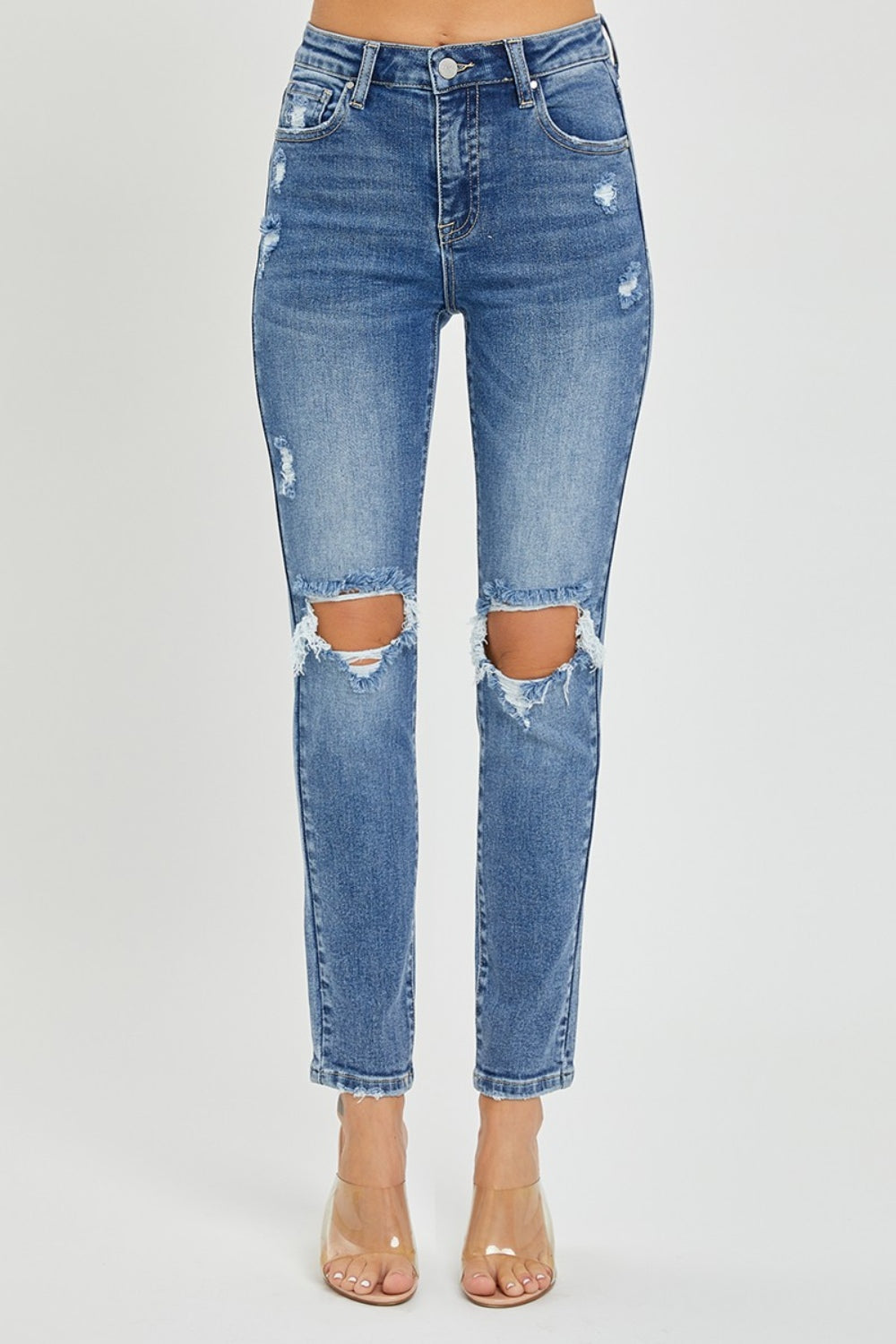 Risen High Rise Distressed Skinny Jeans - Brinxx Couture