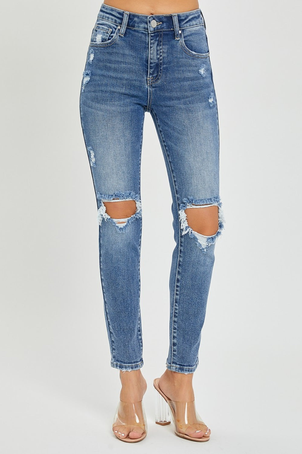 Risen High Rise Distressed Skinny Jeans - Brinxx Couture