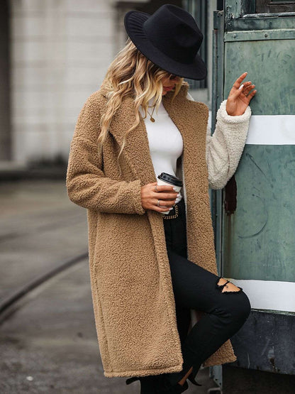 Contrast Dropped Shoulder Sherpa Coat - Brinxx Couture