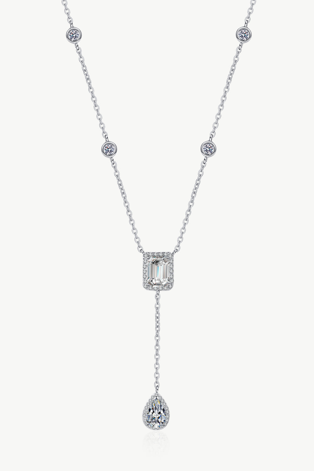 3 Carat 925 Sterling Silver Double Drop Pendant Necklace - Brinxx Couture