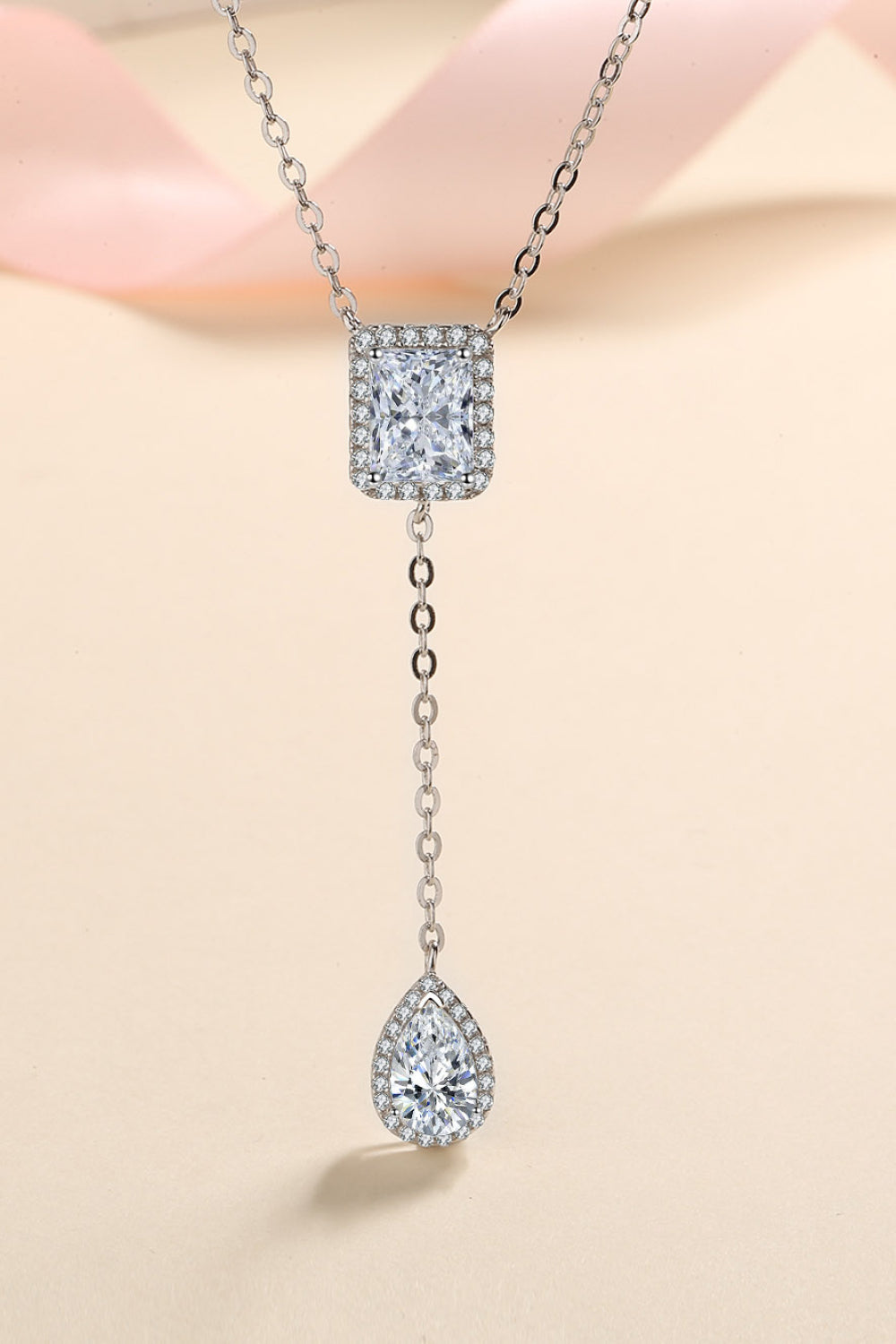 3 Carat 925 Sterling Silver Double Drop Pendant Necklace - Brinxx Couture