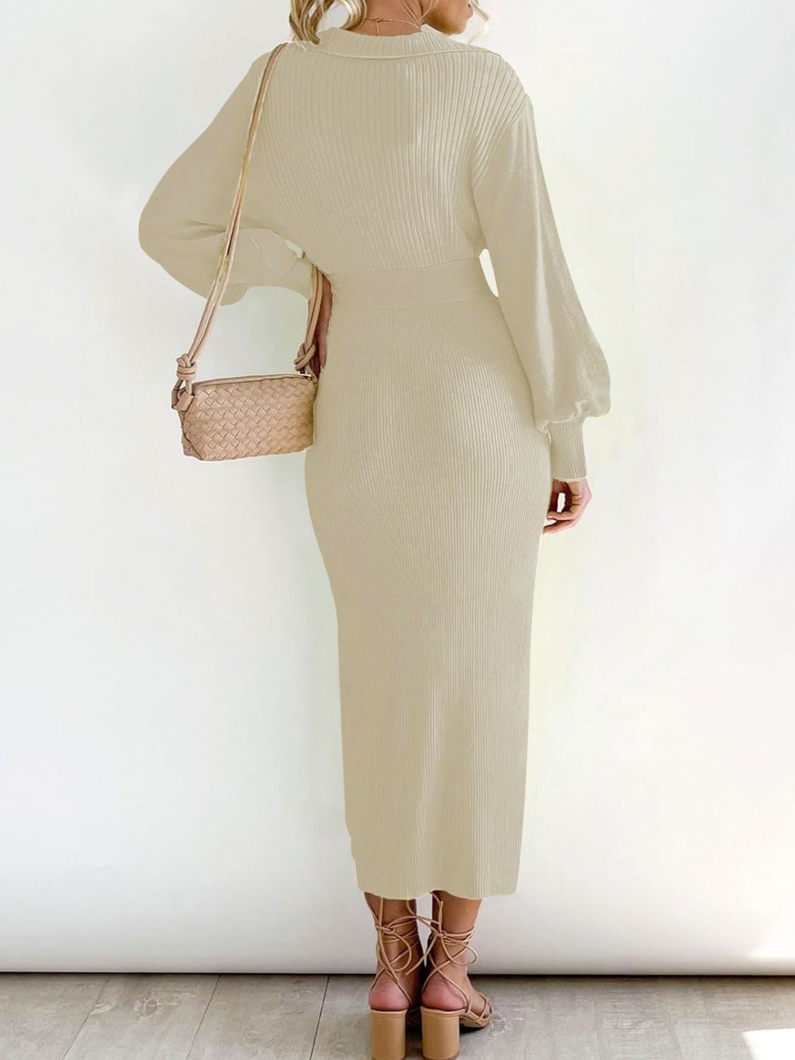 Tied Long Sleeve Wrap Sweater Dress - Brinxx Couture