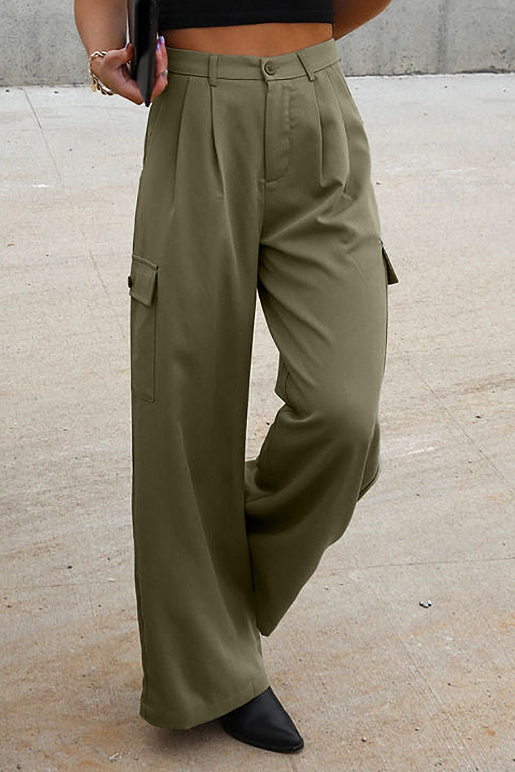 Ruched Wide Leg Pants with Pockets - Brinxx Couture