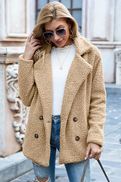 Lapel Collar Sherpa Coat - Brinxx Couture