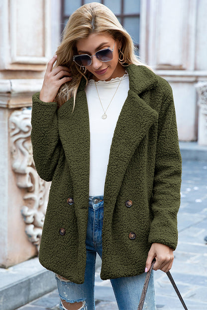 Lapel Collar Sherpa Coat - Brinxx Couture