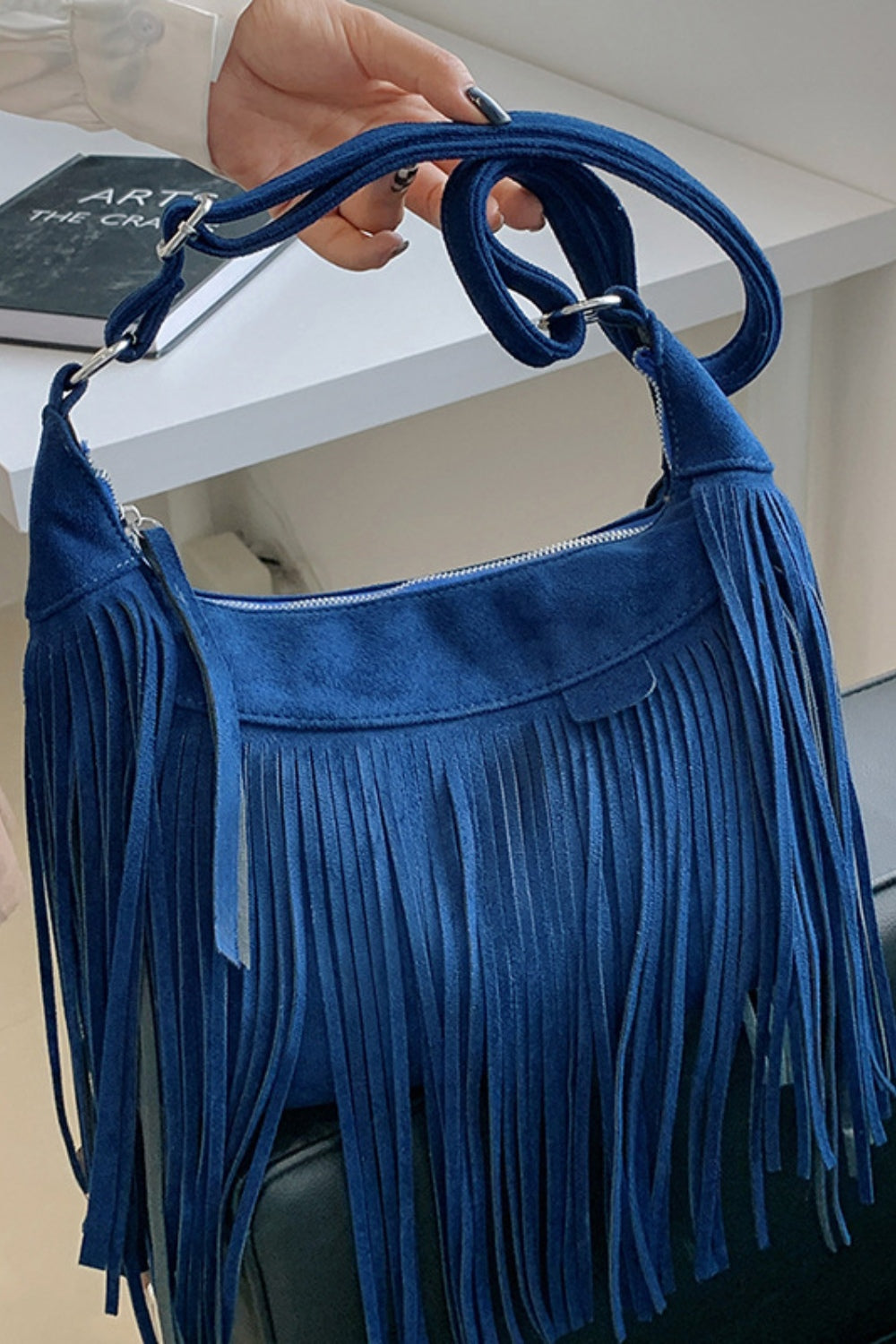 Suede Fringe Adjustable Strap Shoulder Bag - Brinxx Couture