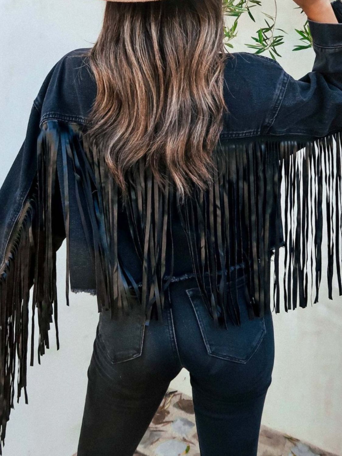 Fringe Button Up Long Sleeve Denim Jacket - Brinxx Couture