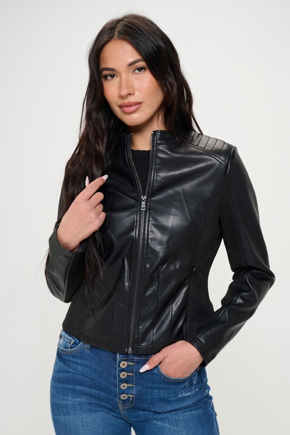 Zip Up Vegan Moto Jacket - Brinxx Couture