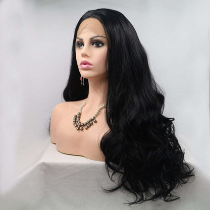 Black Long Wavy Lace Front Wig 24" - Synthetic - Brinxx Couture