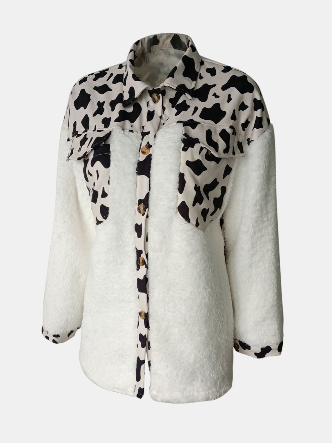 Fuzzy Button Up Long Sleeve Jacket - Brinxx Couture