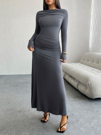 Ruched Long Sleeve Maxi Dress - Brinxx Couture