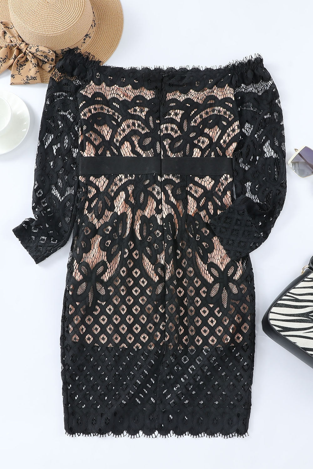 A stylish Off-Shoulder Long Sleeve Lace Dress for women. this piece adds a touch of elegance to your outfit - Brinxx Couture