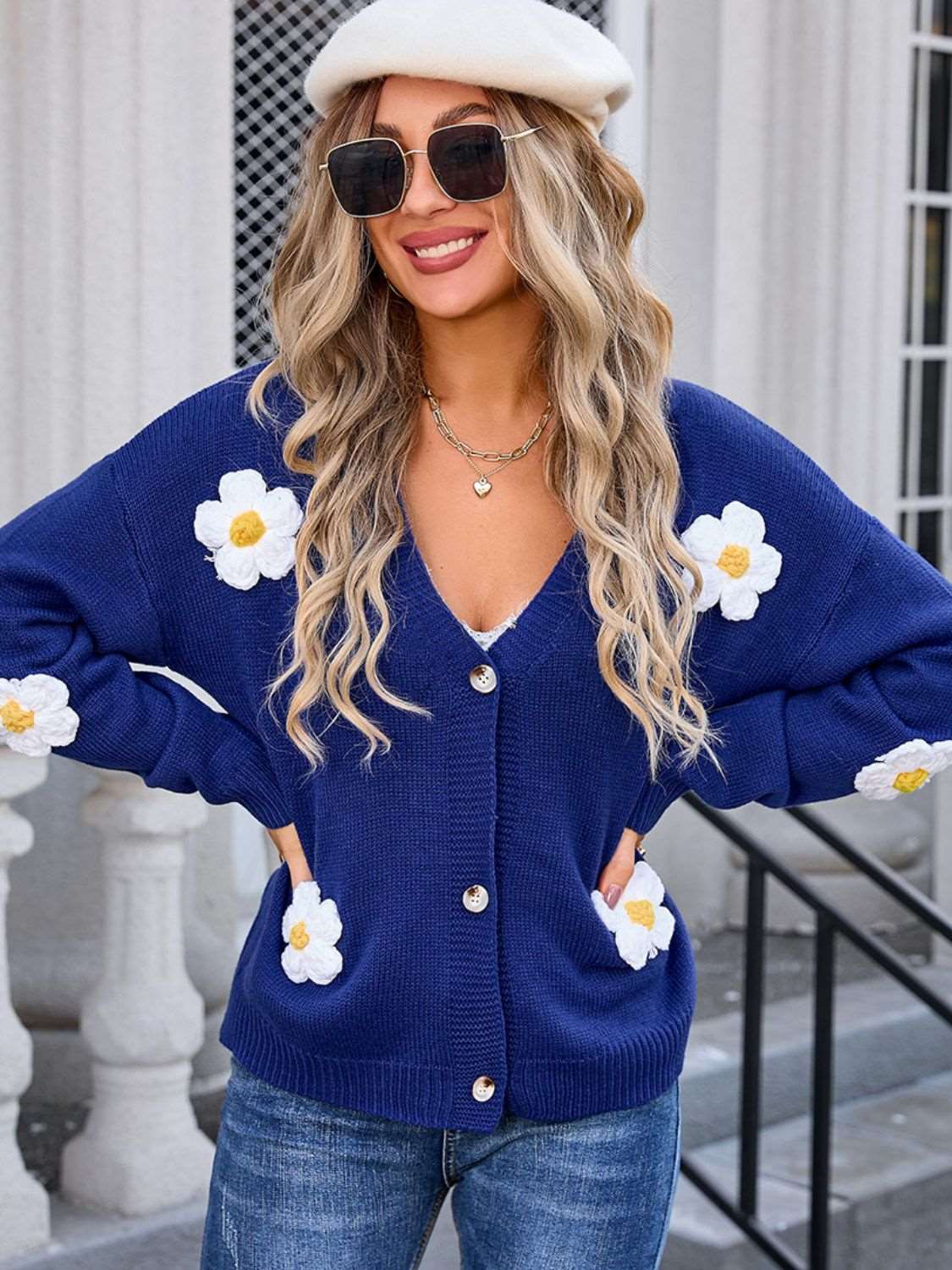 Crochet Flower Button Up Cardigan - Brinxx Couture