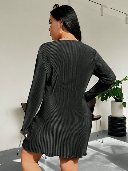 Plus Size Lettuce Hem Long Sleeve Dress - Brinxx Couture