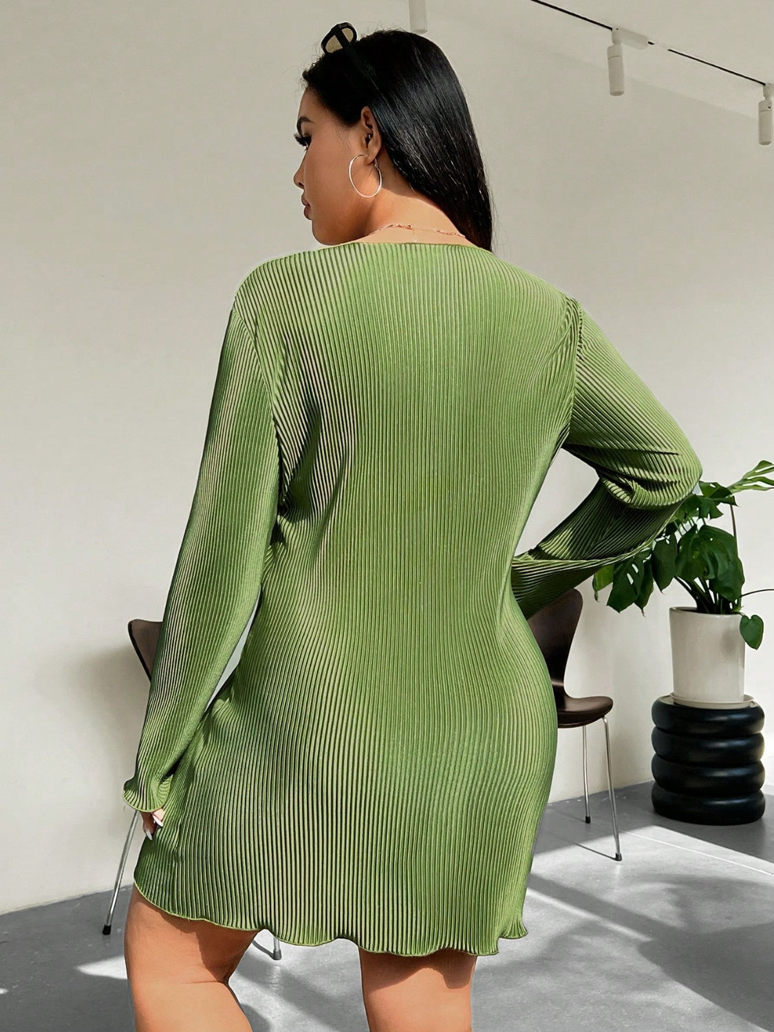 Plus Size Lettuce Hem Long Sleeve Dress - Brinxx Couture