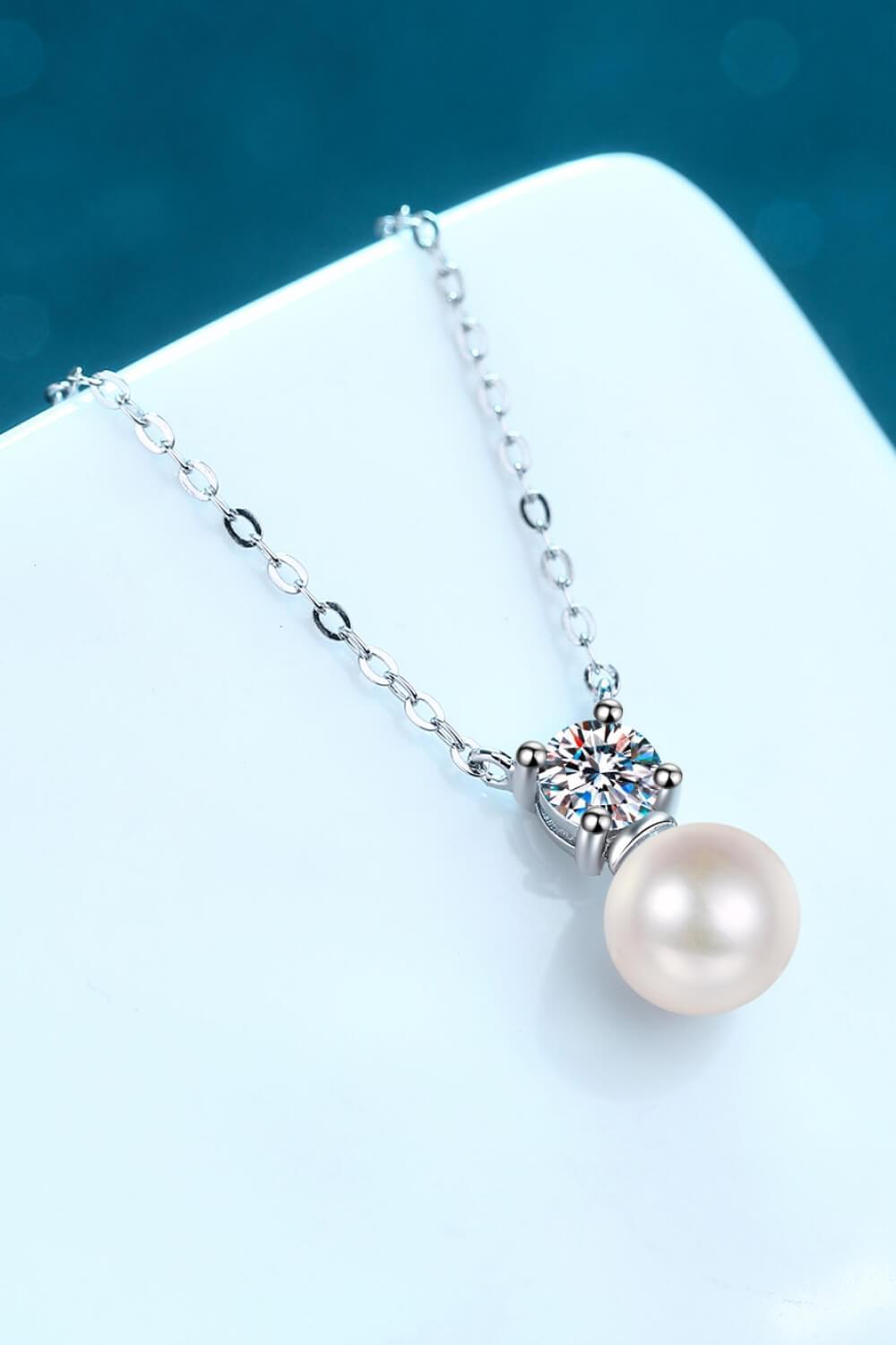 925 Sterling Silver Freshwater Pearl Moissanite Necklace - Brinxx Couture