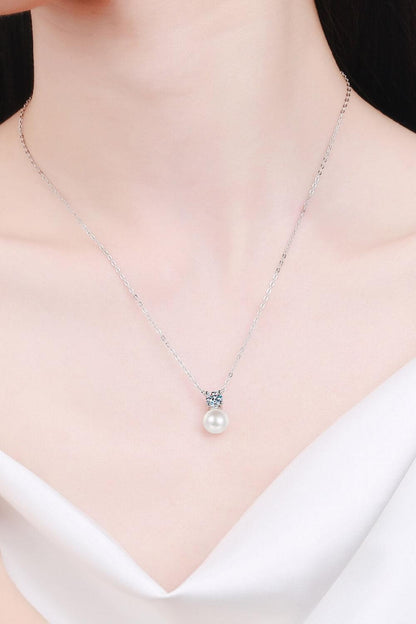 925 Sterling Silver Freshwater Pearl Moissanite Necklace - Brinxx Couture