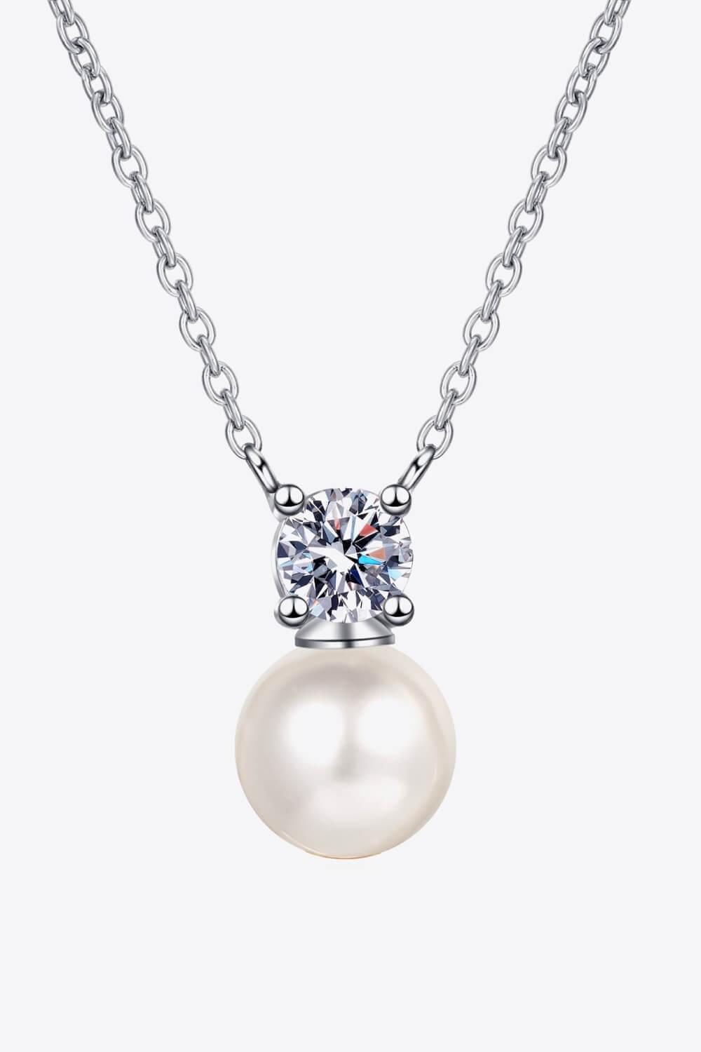 925 Sterling Silver Freshwater Pearl Moissanite Necklace - Brinxx Couture