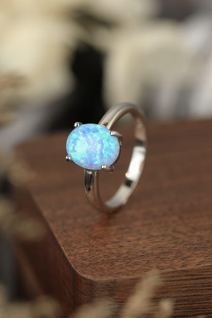 925 Sterling Silver Opal Solitaire Ring - Brinxx Couture