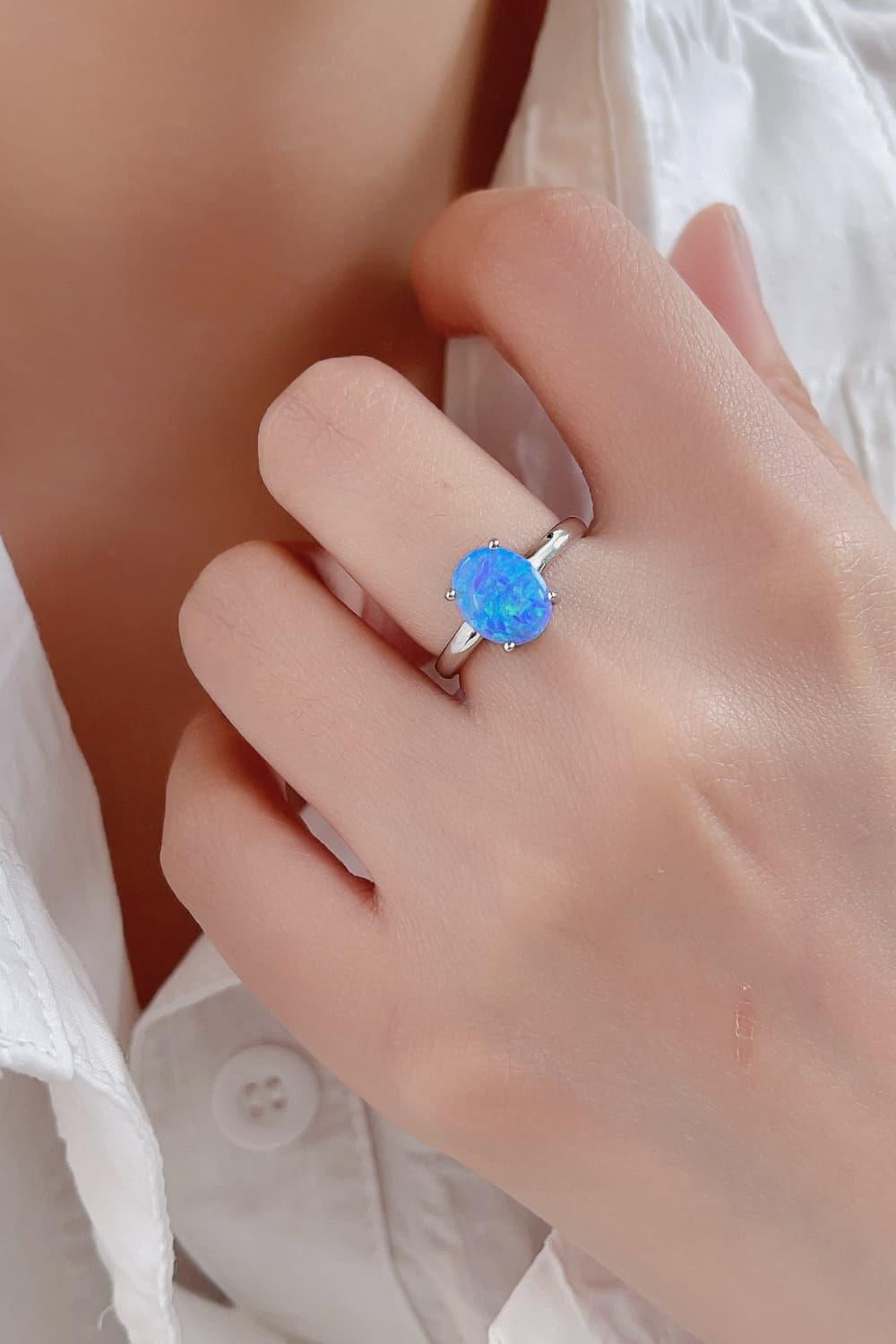 925 Sterling Silver Opal Solitaire Ring - Brinxx Couture