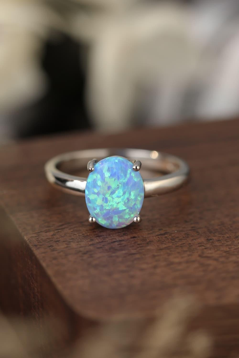 925 Sterling Silver Opal Solitaire Ring - Brinxx Couture