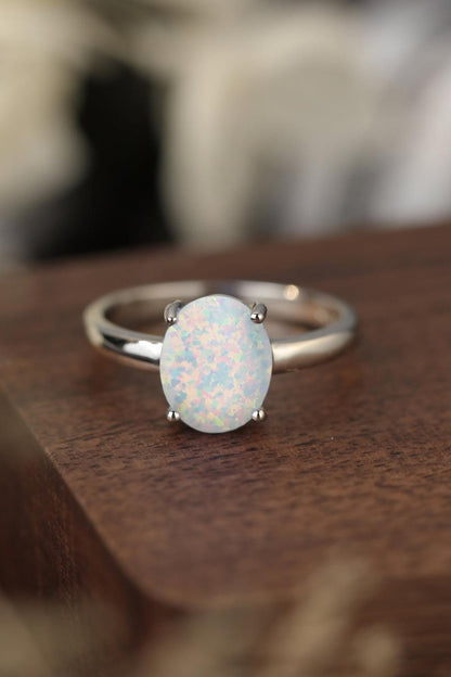 925 Sterling Silver Opal Solitaire Ring - Brinxx Couture