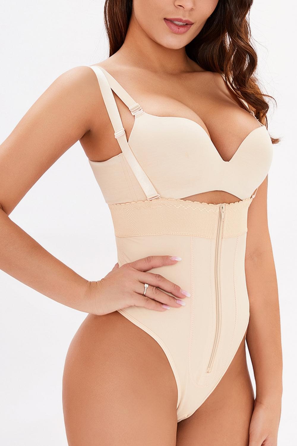 Adjustable Strap Zip-Up Shaping Bodysuit - Brinxx Couture