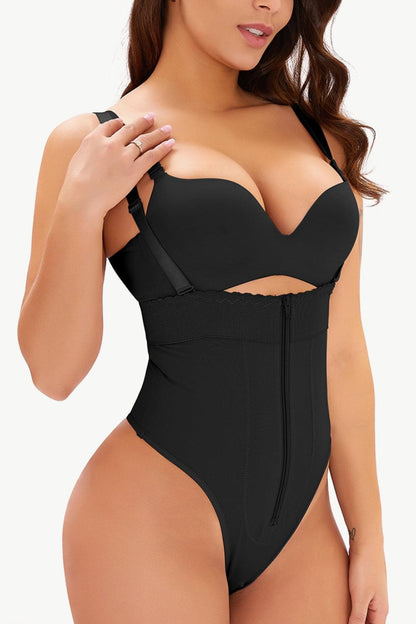 Adjustable Strap Zip-Up Shaping Bodysuit - Brinxx Couture