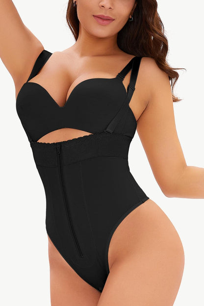 Adjustable Strap Zip-Up Shaping Bodysuit - Brinxx Couture