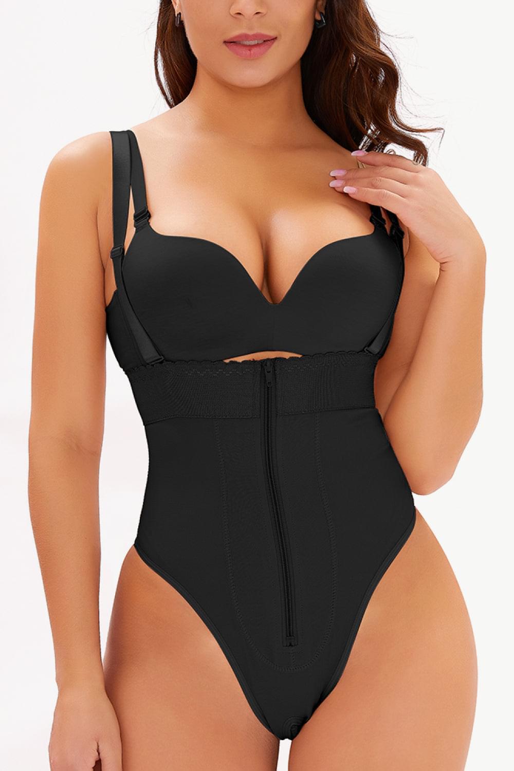 Adjustable Strap Zip-Up Shaping Bodysuit - Brinxx Couture