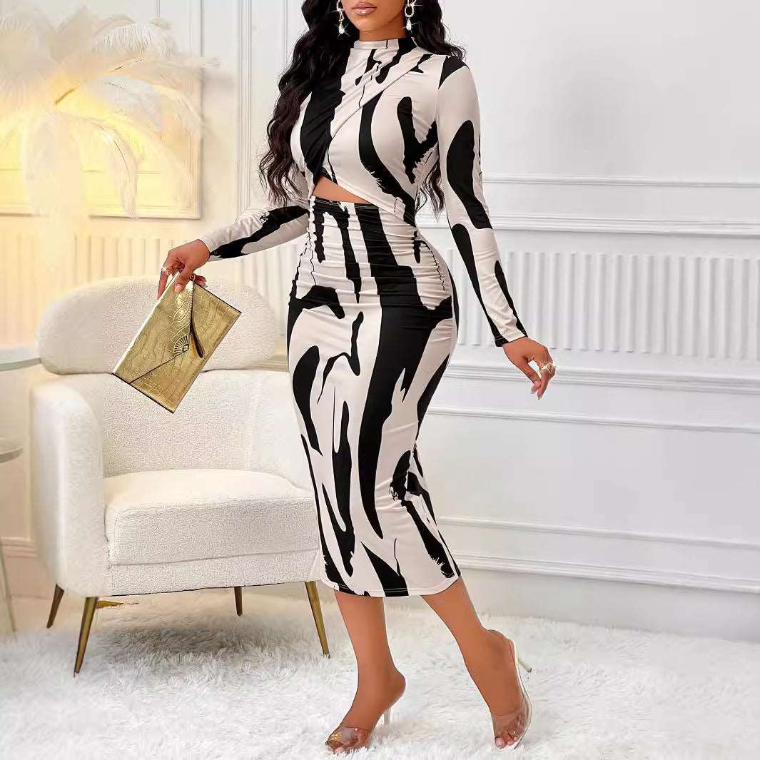 A stylish All Over Print Long Sleeve Narrow Dress for women. this piece adds a touch of elegance to your outfit - Brinxx Couture