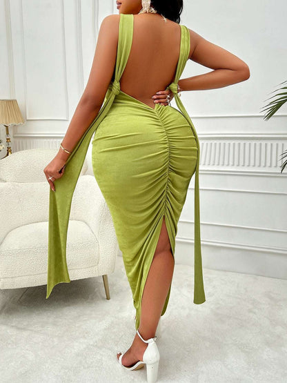 Backless Ruched Dress - Brinxx Couture