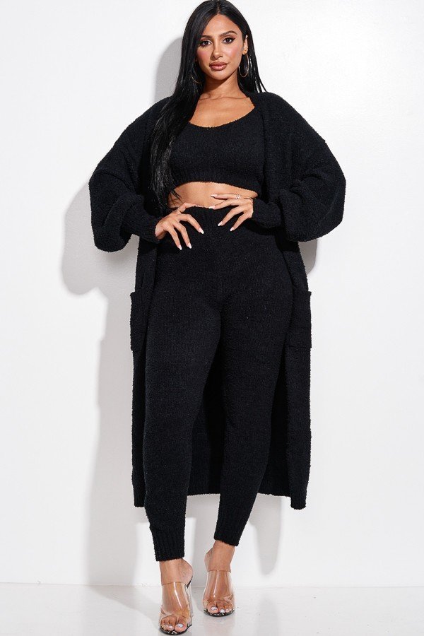 Black Knit Tank 3 Piece Set with Duster - Brinxx Couture