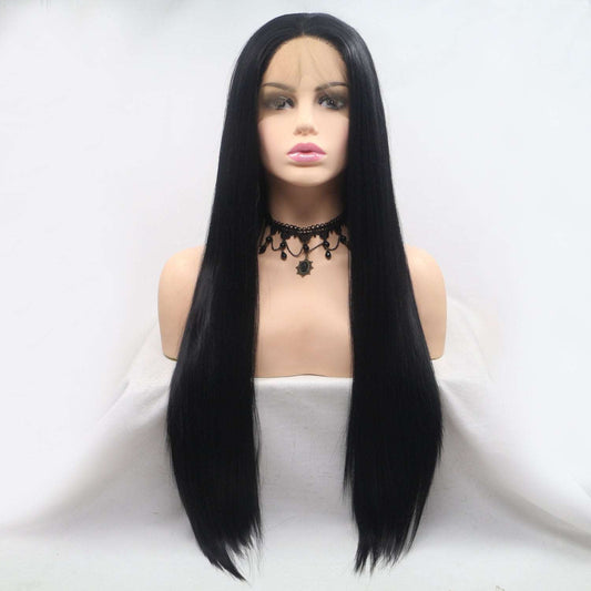 A stylish Black Long Straight 24" Lacefront Wig for women. this piece adds a touch of elegance to your outfit - Brinxx Couture