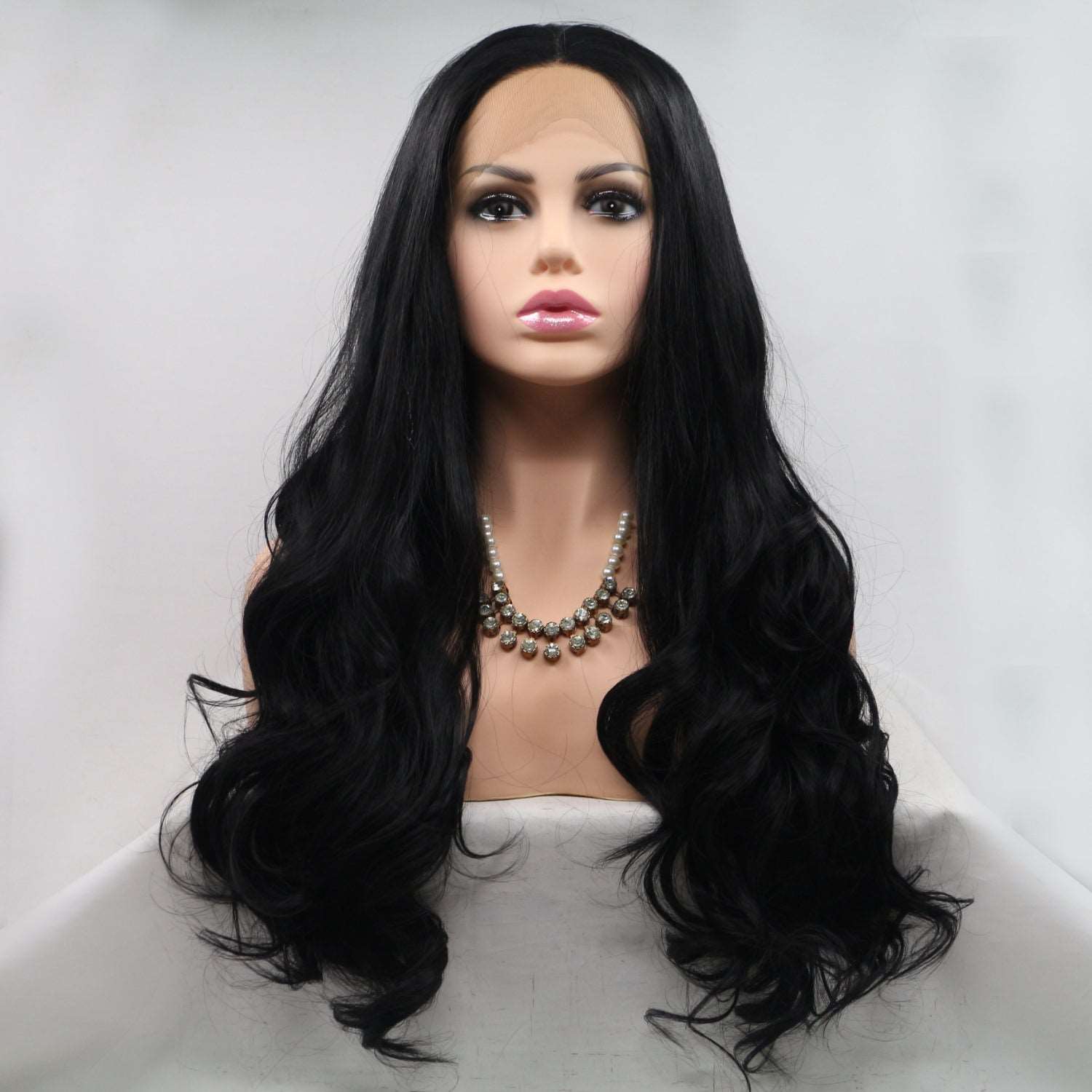 A stylish Black Long Wavy Lace Front Wig 24" - Synthetic for women. this piece adds a touch of elegance to your outfit - Brinxx Couture